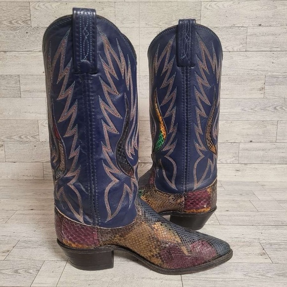 Vintage Dan Post Exotic Rainbow Python Snakeskin Leather Cowboy Boots Women’s 6 - Picture 7 of 12